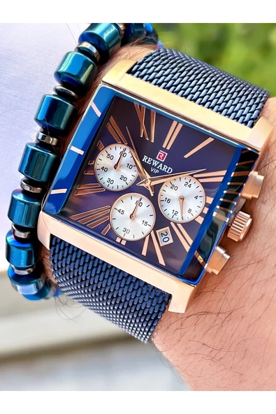 Reward Lacivert Renk Kare Model Fonksiyonlar Aktif Erkek Kol Saati + Bileklik - Resim 3