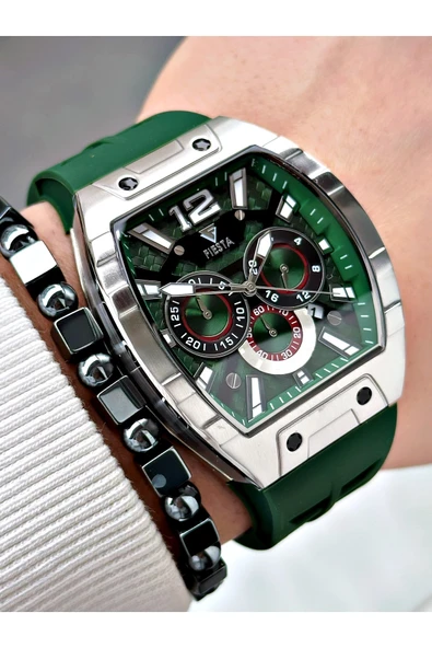 Fiesta Yeşil Renk Silikon Fonksiyonlu Çelik Kasa Business Erkek Kol Saati + BİLEKLİK ürün görseli 1