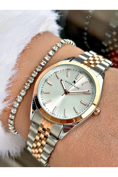 Navimarine Altın Renk Çelik Kordon Kadın Kol Saati + Bileklik Hediyeli ürün görseli 1