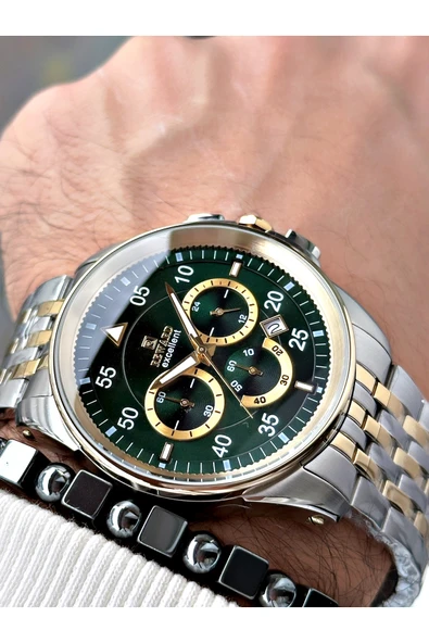 Reward Altın Gümüş Renk Dakika Göstergeli Kasa Kordon Çelik Erkek Kol Saati + BİLEKLİK HEDİYELİ ürün görseli 1