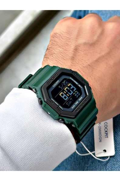 Cockpit Silikon Kordon 5 ATM Su Geçirmez Alarmlı Işıklı Kronometreli Dijital Erkek Kol Saati - Resim 2