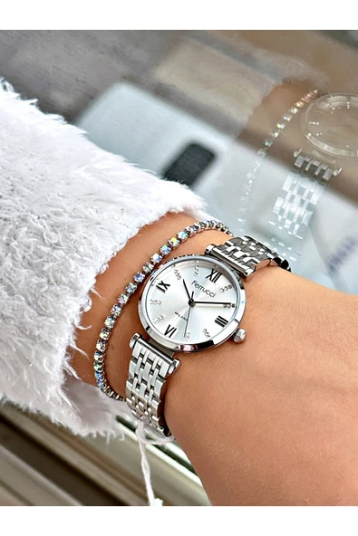 Ferrucci Gümüş Renk Roma Rakamlı Sade Model Çelik Kordon Kadın Kol Saati + BİLEKLİK - Resim 2