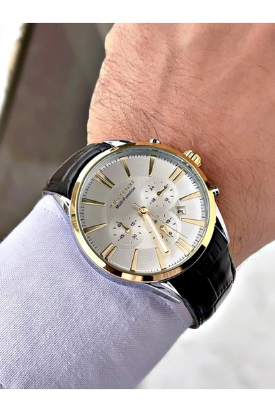 Navimarine Siyah Renk Deri Kordon Erkek Kol Saati Bileklik Hediyeli - Resim 3