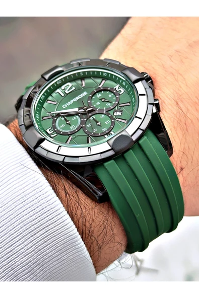 Chaperone Yeşil Spor Silikon Fonksiyonlu Şık Dizayn Erkek Kol Saati + BİLEKLİK HEDİYELİ By Reward - Resim 4