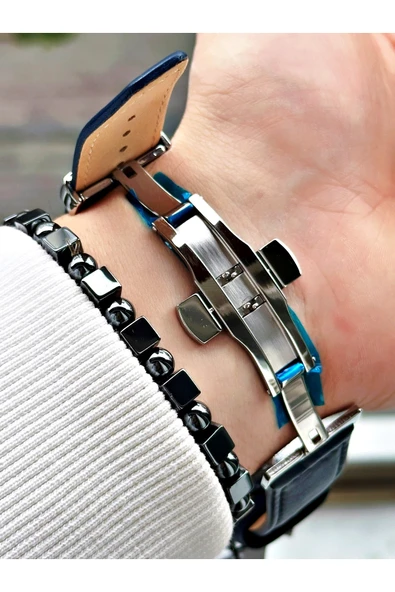 Reward Lacivert Renk Deri Kordon Çelik Kasa Fonksiyonlu Erkek Kol Saati + BİLEKLİK - Resim 4