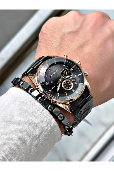 Chaperone Siyah Renk Fonksiyonlar Aktif Çelik Kordon  Erkek Kol Saati + BİLEKLİK HEDİYELİ By Reward - Resim 2