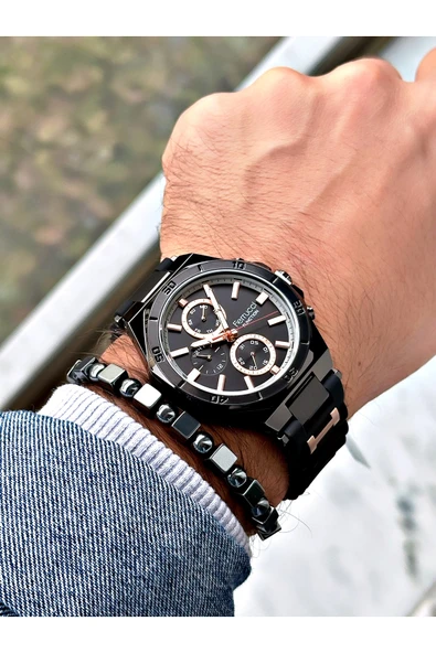 Ferrucci Siyah Spor Silikon Kordon Erkek Kol Saati + BİLEKLİK HEDİYELİ - Resim 2