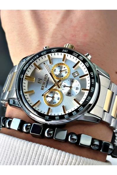 Reward Altın Gümüş Renk Fonksiyonlar Aktif Aynalı Cam Erkek Kol Saati + BİLEKLİK HEDİYELİ ürün görseli 1