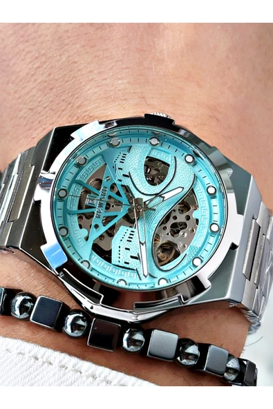 Reward Gümüş Renk Kabe Desen Otomatik Mekanizma Erkek Kol Saati + BİLEKLİK ürün görseli 1