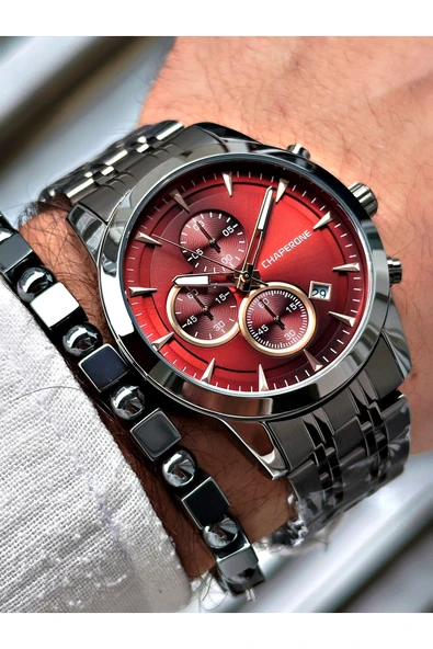 Chaperone Füme Renk Fonksiyonlar Aktif Çelik Kordon  Erkek Kol Saati + BİLEKLİK HEDİYELİ By Reward - Resim 3