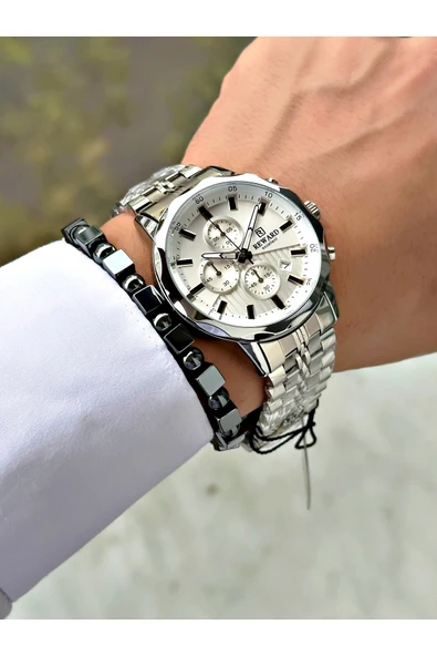 Reward Gümüş Renk Fonksiyonlu Çelik Kordon Erkek Kol Saati + BİLEKLİK HEDİYELİ - Resim 2