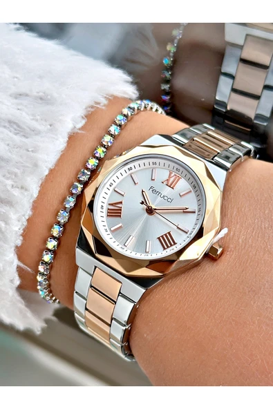 Ferrucci Rose Gümüş Renk Çelik Kordon Yıldız Model Kadın Kol Saati + BİLEKLİK ürün görseli 1