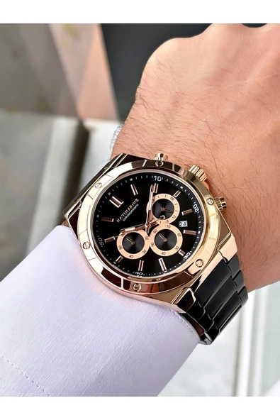 Navimarine Siyah Renk Fonksiyonlu Çelik Kordon Erkek Kol Saati Bileklik Hediyeli - Resim 2