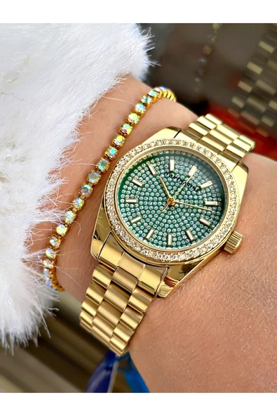 Navimarine Altın Renk Çelik Kordon Kadın Kol Saati + Bileklik Hediyeli ürün görseli 1