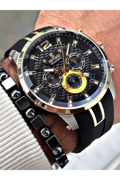 Reward Siyah Renk Silikon Spor Çelik Kasa Business Erkek Kol Saati + BİLEKLİK - Resim 3