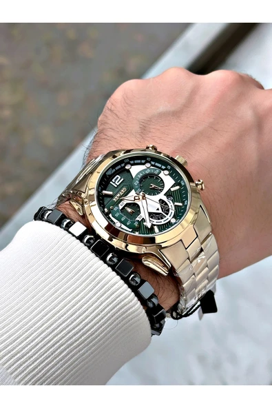 Reward Altın Renk Spor Fonksiyonlu Çelik Kordon Erkek Kol Saati + BİLEKLİK - Resim 2