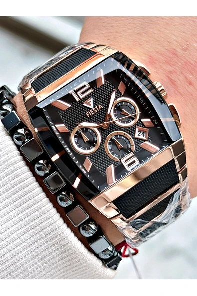 Fiesta Siyah Renk Kare Aynalı Model Çelik Business Erkek Kol Saati + BİLEKLİK - Resim 7