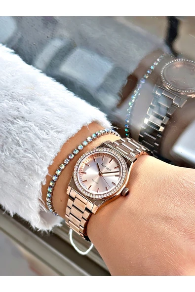 Ferrucci Rose Gold Renk Taşlı Model Şık Dizayn  Kadın Kol Saati + BİLEKLİK - Resim 2