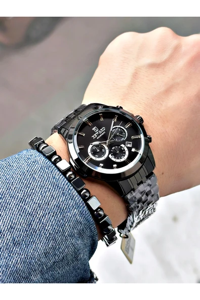 Reward Siyah Renk Spor Garantili Çelik Kordon Erkek Kol Saati + BİLEKLİK - Resim 2