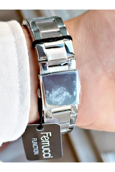 Ferrucci Gümüş Renk Spor Model Çelik Kordon Fonksiyonlu Orijinal Erkek Kol Saati + BİLEKLİK HEDİYELİ - Resim 3