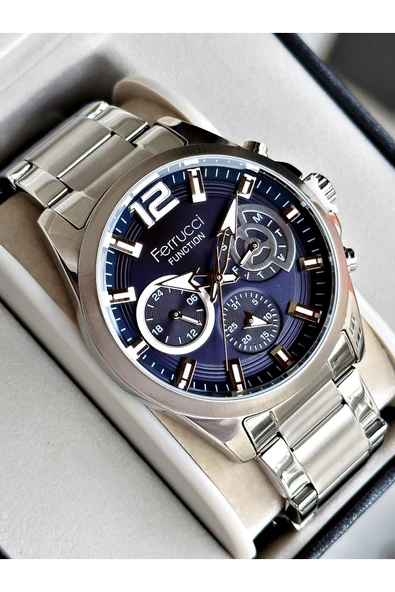 Ferrucci Gümüş Renk Fonksiyonlar Aktif Çelik Kordon Erkek Kol Saati + BİLEKLİK ürün görseli 1