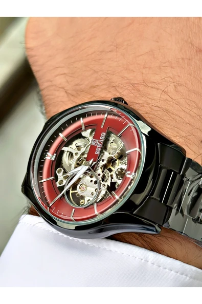 Reward Siyah Renk Otomatik Kurmalı Çelik Kordon Orijinal Erkek Kol Saati + BİLEKLİK HEDİYELİ - Resim 4