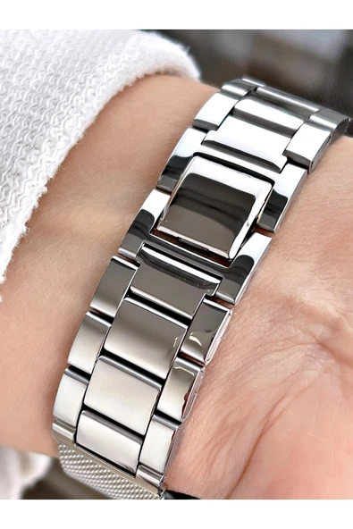 Navimarine Gümüş Renk Çelik Kordon Kadın Kol Saati Bileklik Hediyeli - Resim 3