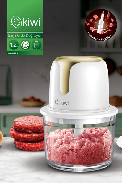 Kiwi KC-8221 Kablosuz Şarjlı Gıda Doğrayıcı – 1.2L Cam Hazne, Paslanmaz Çelik Bıçaklı Mutfak Robotu ürün görseli