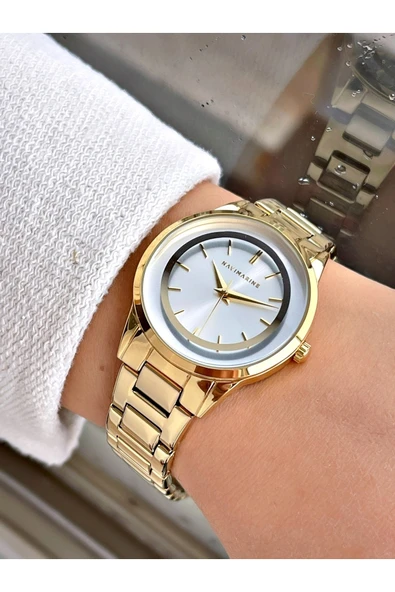 Navimarine Altın Renk Çelik Kordon Kadın Kol Saati Bileklik Hediyeli - Resim 2