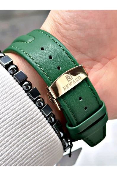 Reward Yeşil Renk Deri Kordon Çelik Kasa Fonksiyonlu Erkek Kol Saati + BİLEKLİK - Resim 4