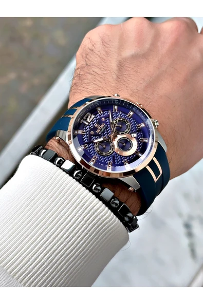 Reward Lacivert Renk Silikon Spor Çelik Kasa Business Erkek Kol Saati + BİLEKLİK - Resim 2