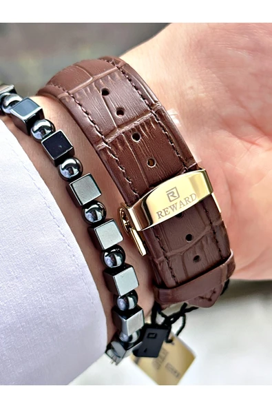 Reward Kahverengi Deri Kordon Pilli Orjinal Business Kilit Erkek Kol Saati + BİLEKLİK HEDİYELİ - Resim 6