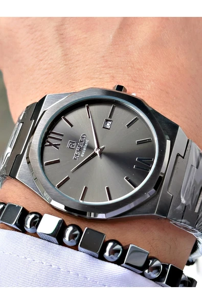 Reward Füme Renk Çift Takvimli Sade Klasik Model Erkek Kol Saati + BİLEKLİK HEDİYELİ - Resim 2