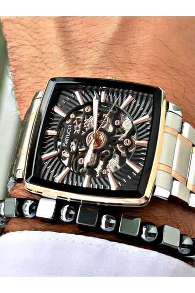 Ferrucci Gümüş Renk Otomatik Kare Business  Mekanizma Erkek Kol Saati + BİLEKLİK ürün görseli 1