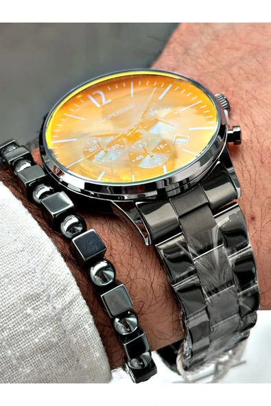 Chaperone Füme Renk Renkli Cam Fonksiyonlar Aktif Çelik Kordon Erkek Kol Saati + BİLEKLİK HEDİYELİ By Reward - Resim 4