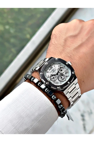 Ferrucci Gümüş Renk Kare Roma Rakamlı  Erkek Kol Saati + BİLEKLİK HEDİYELİ - Resim 2