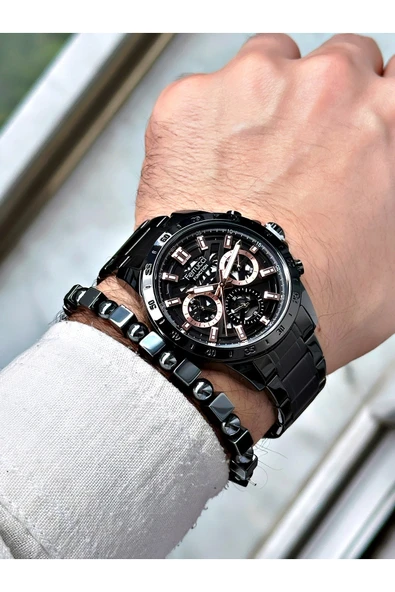 Ferrucci Siyah Renk Fonksiyonlar Aktif Çelik Kordon  Erkek Kol Saati + BİLEKLİK HEDİYELİ - Resim 2