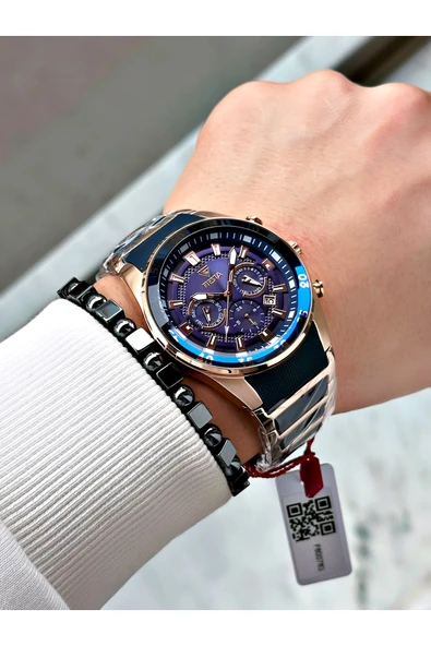 Fiesta Lacivert Renk Silikon Metal Çelik Kasa Kordon Erkek Kol Saati + BİLEKLİK - Resim 2