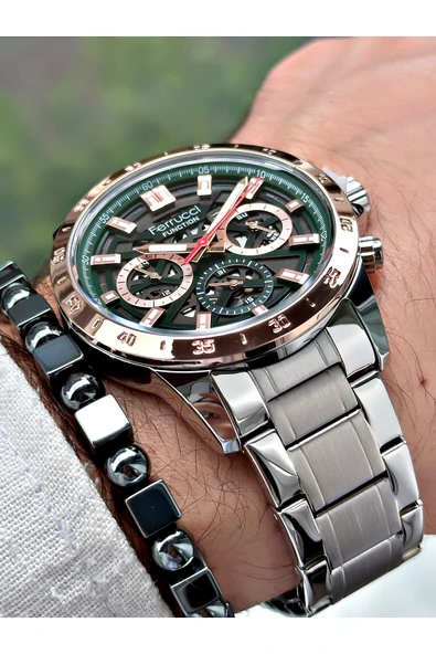 Ferrucci Gümüş Renk Fonksiyonlar Aktif Çelik Kordon  Erkek Kol Saati + BİLEKLİK HEDİYELİ - Resim 4