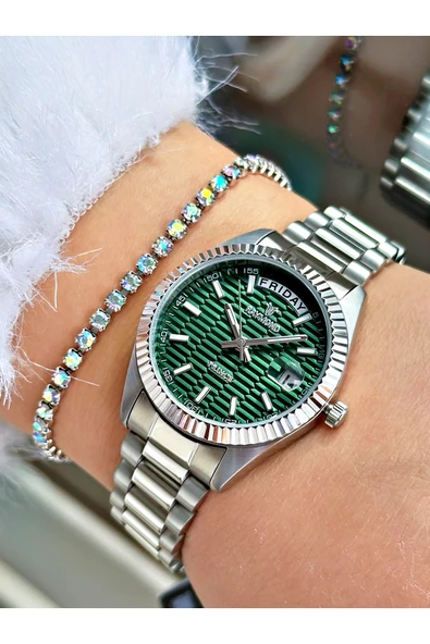 Raymond Gümüş Renk Klasik Model Çelik Kasa Kordon Kadın Kol Saati + BİLEKLİK ürün görseli 1