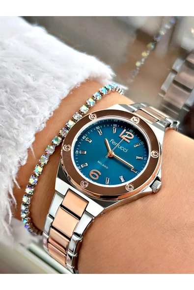 Ferrucci Rose Gümüş Renk Klasik Sade Model  Kadın Kol Saati + BİLEKLİK ürün görseli 1
