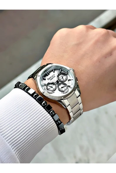 Ferrucci Bakır Renk Siyah Kadran Roma Rakamlı Erkek Kol Saati + Hematit Doğaltaş Bileklik Hediyeli - Resim 2