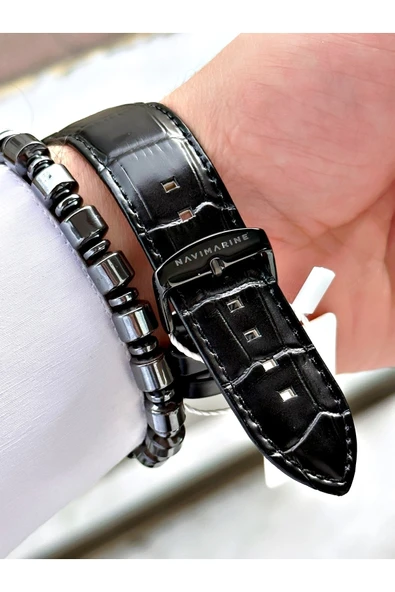 Navimarine Siyah Renk Tüm Fonksiyonlar Aktif Orjinal Deri Erkek Kol Saati + Bileklik Hediyeli - Resim 5