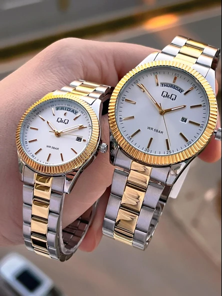 Q&Q Çelik Kordon 2 Yıl Garantili 3 Atm Suya Dayanıklı Sevgili Ve Ciftlere Özel Kol Saati QQ.CF001.3 - Resim 3