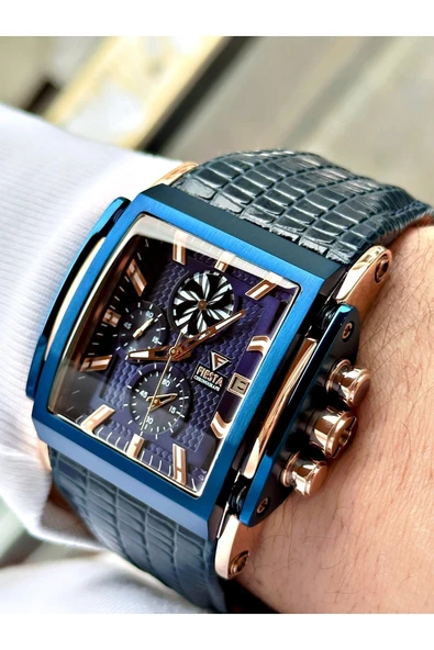 Fiesta Lacivert Rose Gold Kasa Çelik Kasa Business Fonksiyonlar Aktif Erkek Kol Saati + Bileklik Hediyeli - Resim 3
