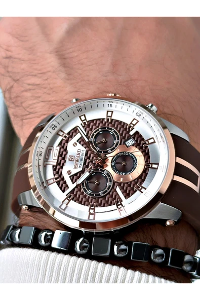 Reward Kahverengi Silikon Spor Çelik Kasa Business Erkek Kol Saati + BİLEKLİK ürün görseli 1