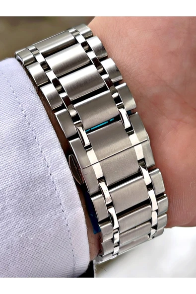 Navimarine Gümüş Renk Çelik Kordon Erkek Kol Saati Bileklik Hediyeli - Resim 4