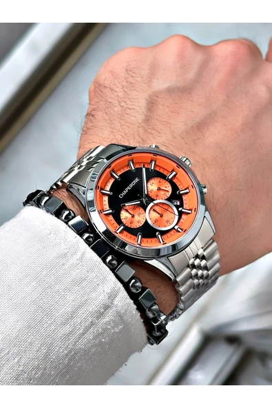 Chaperone Gümüş Renk  Çelik Kordon Fonksiyonlu Erkek Kol Saati + BİLEKLİK HEDİYELİ By Reward - Resim 2