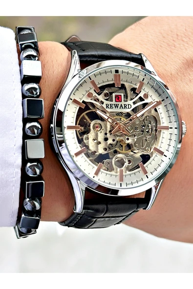 Reward Siyah Deri Kordon Otomatik Business Erkek Kol Saati + BİLEKLİK HEDİYELİ - Resim 3