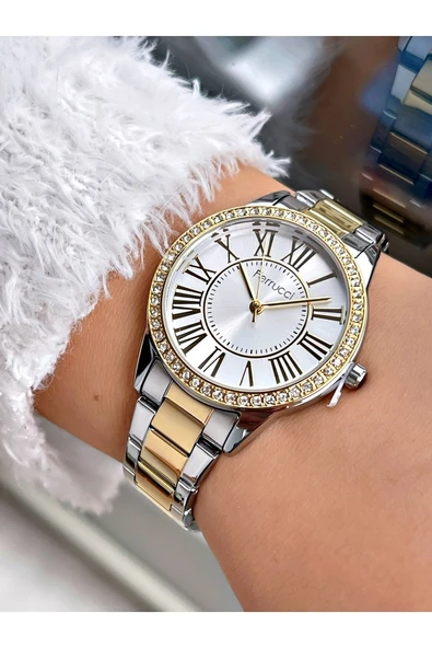 Ferrucci Taşlı Kasa Altın-gümüş Renk Çelik Kordon Kadın Kol Saati Bileklik Hediyeli - Resim 2